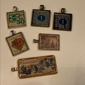 Vintage Czechoslovakian Stamp Pendants